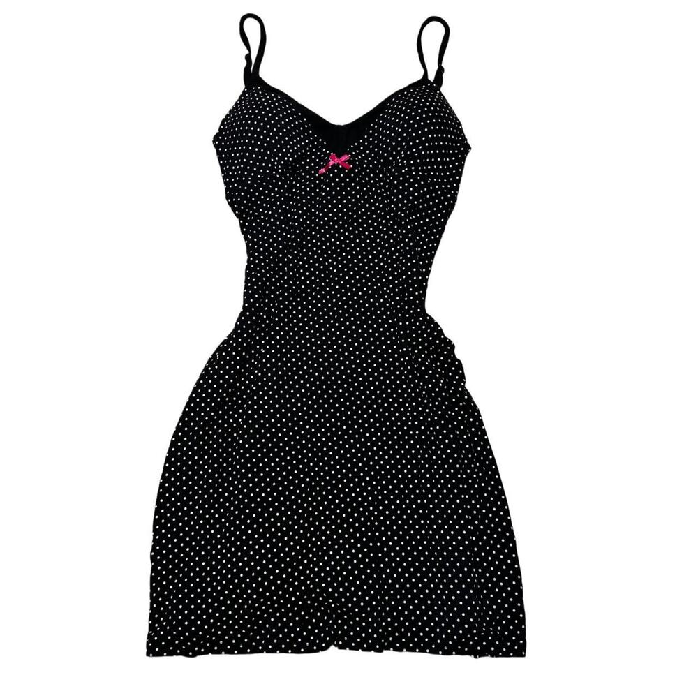 AV Vintage Baby Doll Fitted Waist Loose Flowy Bottom Polka Dot Dress Bow Size L